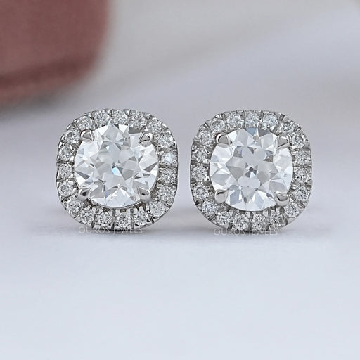 Old European Round Cut Halo Stud Earrings Earring