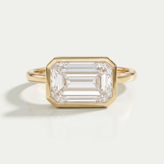 East West Bezel Emerald Diamond Engagement Ring Rings