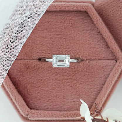 East West Emerald Lab Diamond Solitaire Ring Rings