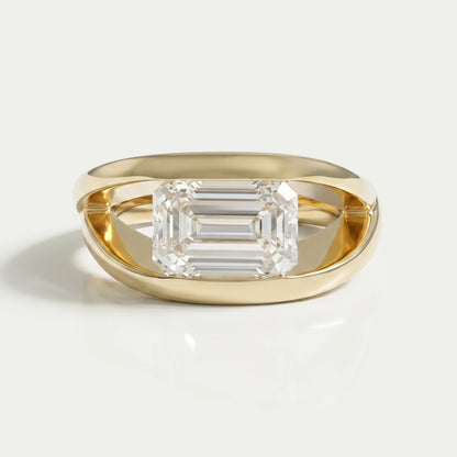 Ost-West-Lünetten-Smaragd-Diamant-Verlobungsring