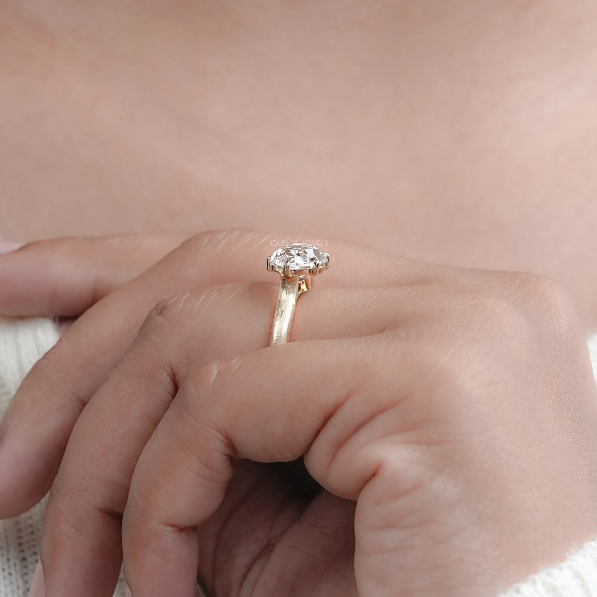 East West Old Mine Moval Lab Diamond Engagement Ring Ring