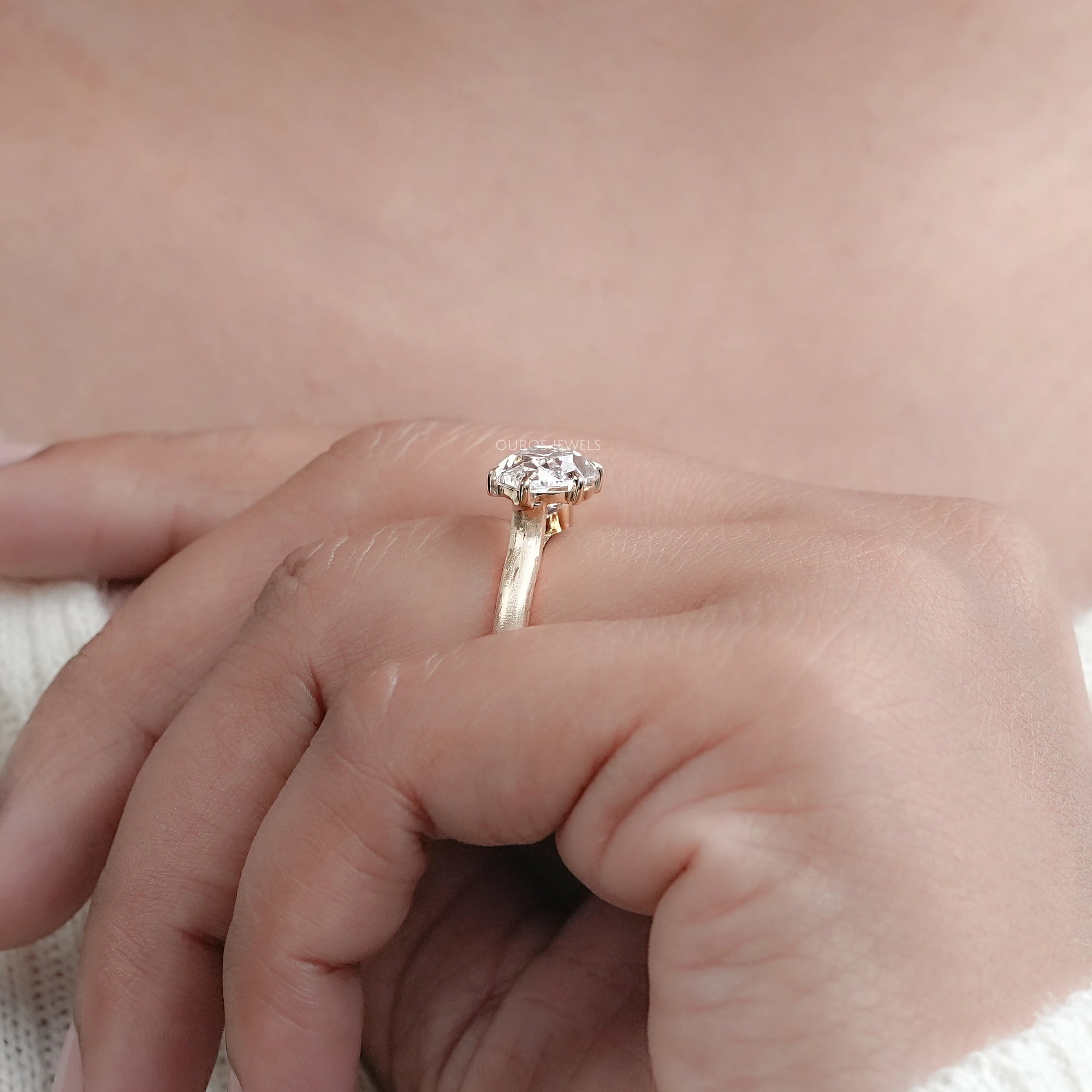 East West Old Mine Moval Lab Diamond Engagement Ring Ring