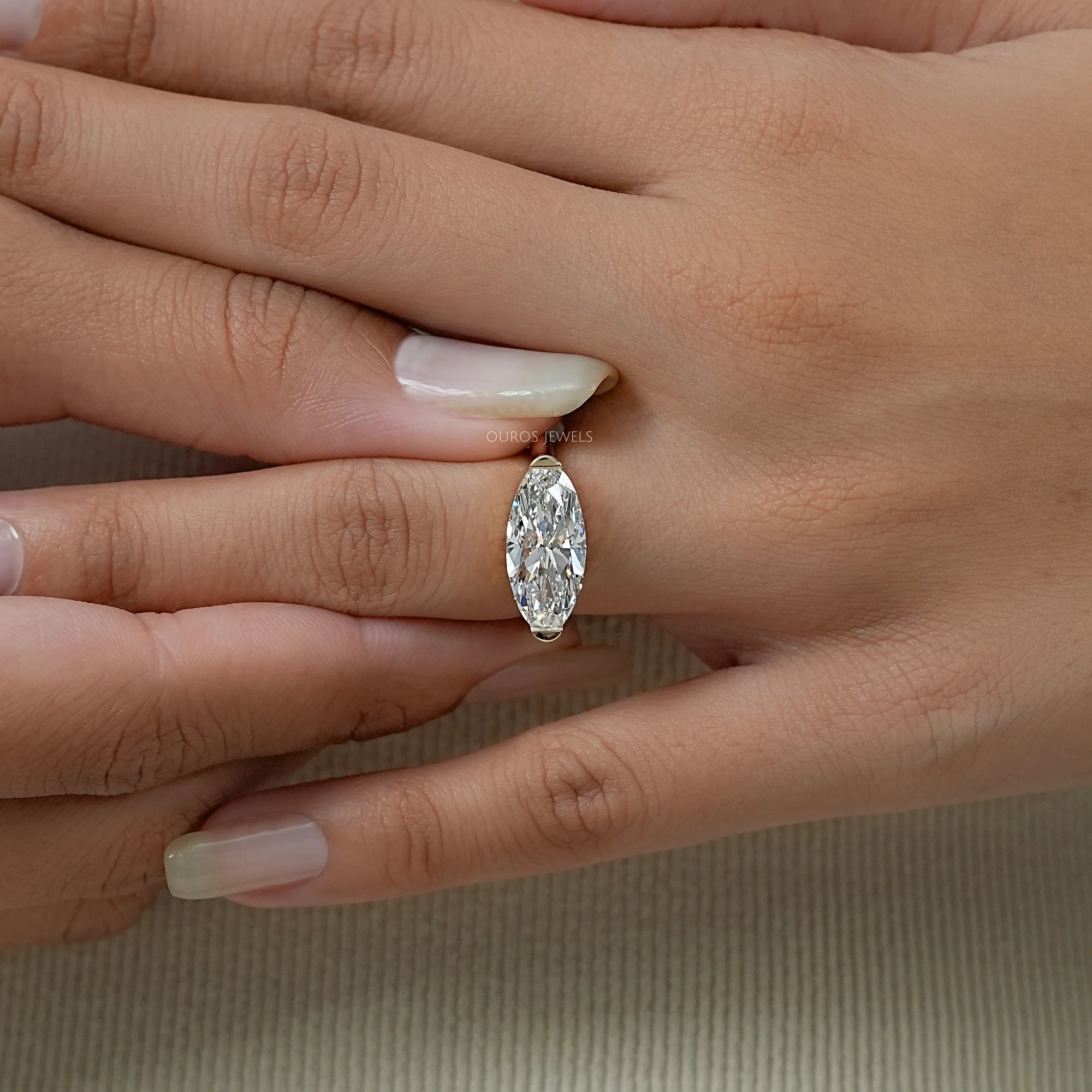 East West Moval Cut Diamond Engagement Ring Ring