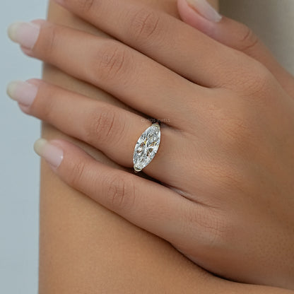 East West Moval Cut Diamond Engagement Ring Ring