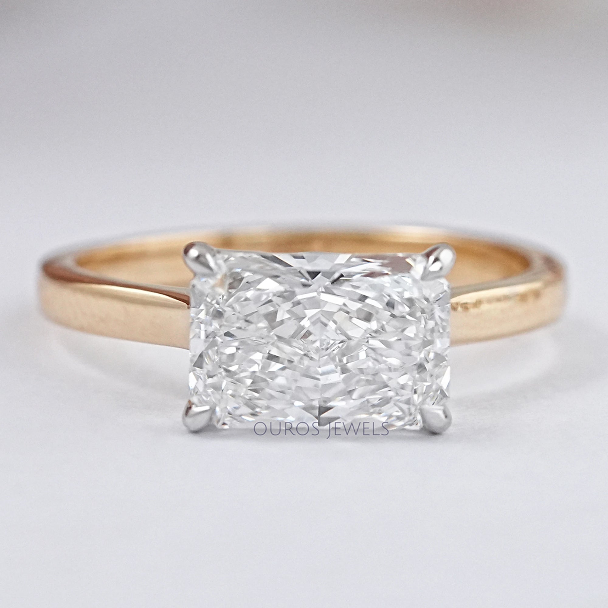 East West Radiant Cut Solitaire Ring Ring