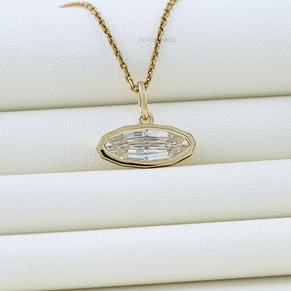 East West Step Cut Moval Bezel Set Pendant Necklaces