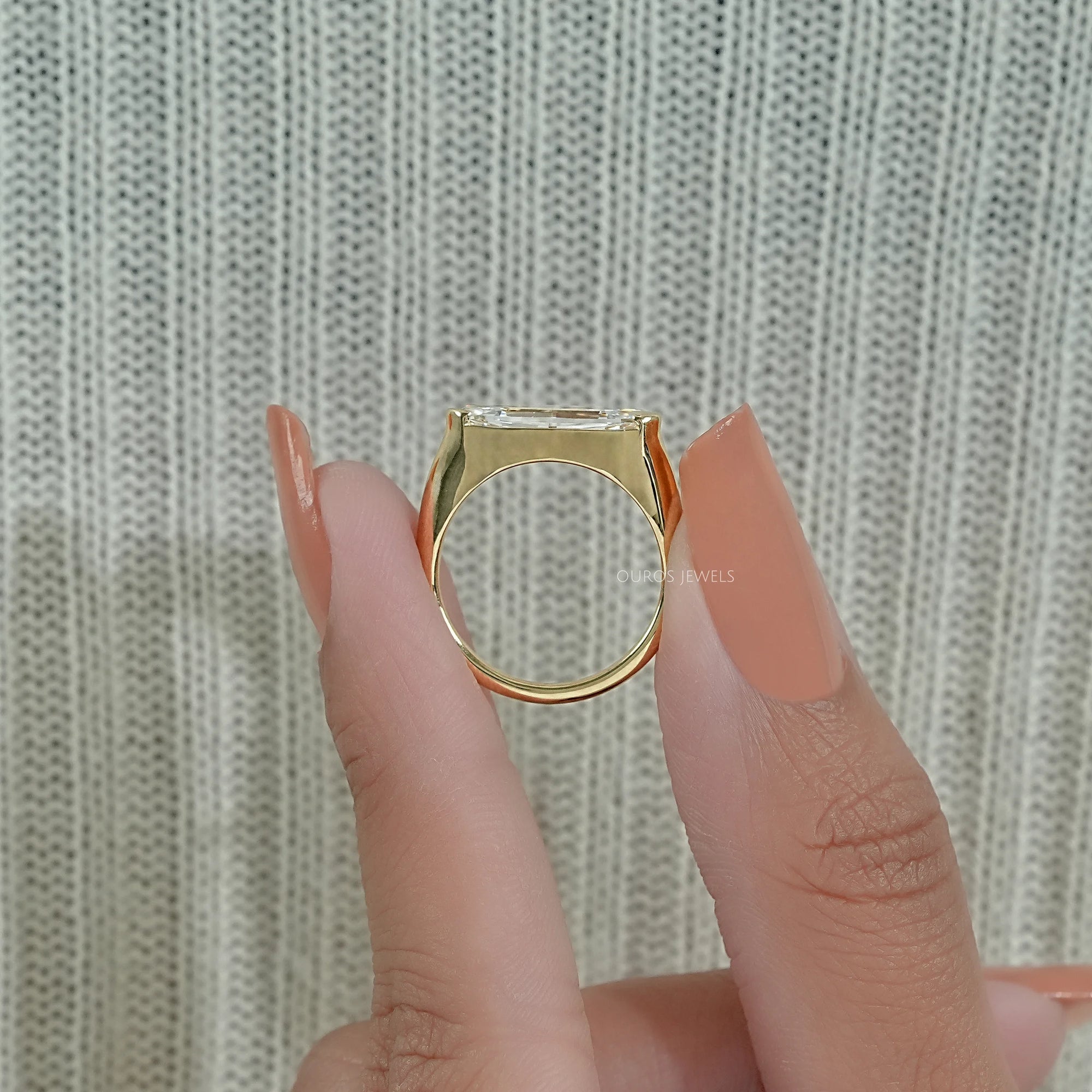 Half Bezel East West Step Cut Moval Diamond Ring Ring