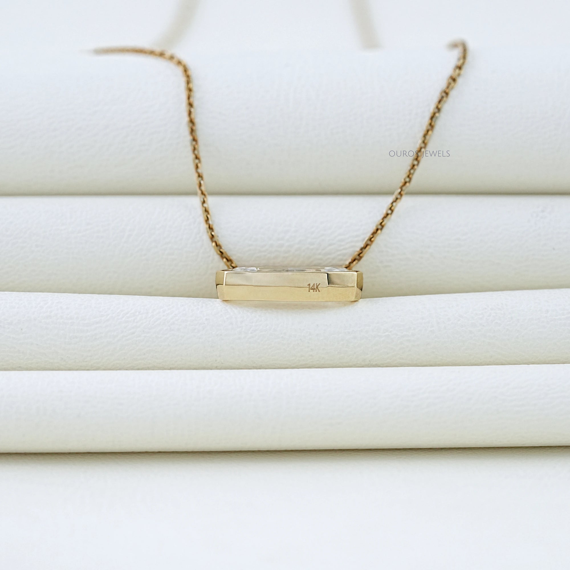 East West Step Cut Moval Bezel Set Pendant Necklaces
