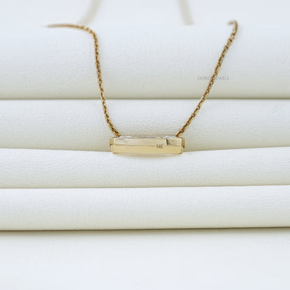 East West Step Cut Moval Bezel Set Pendant Necklaces