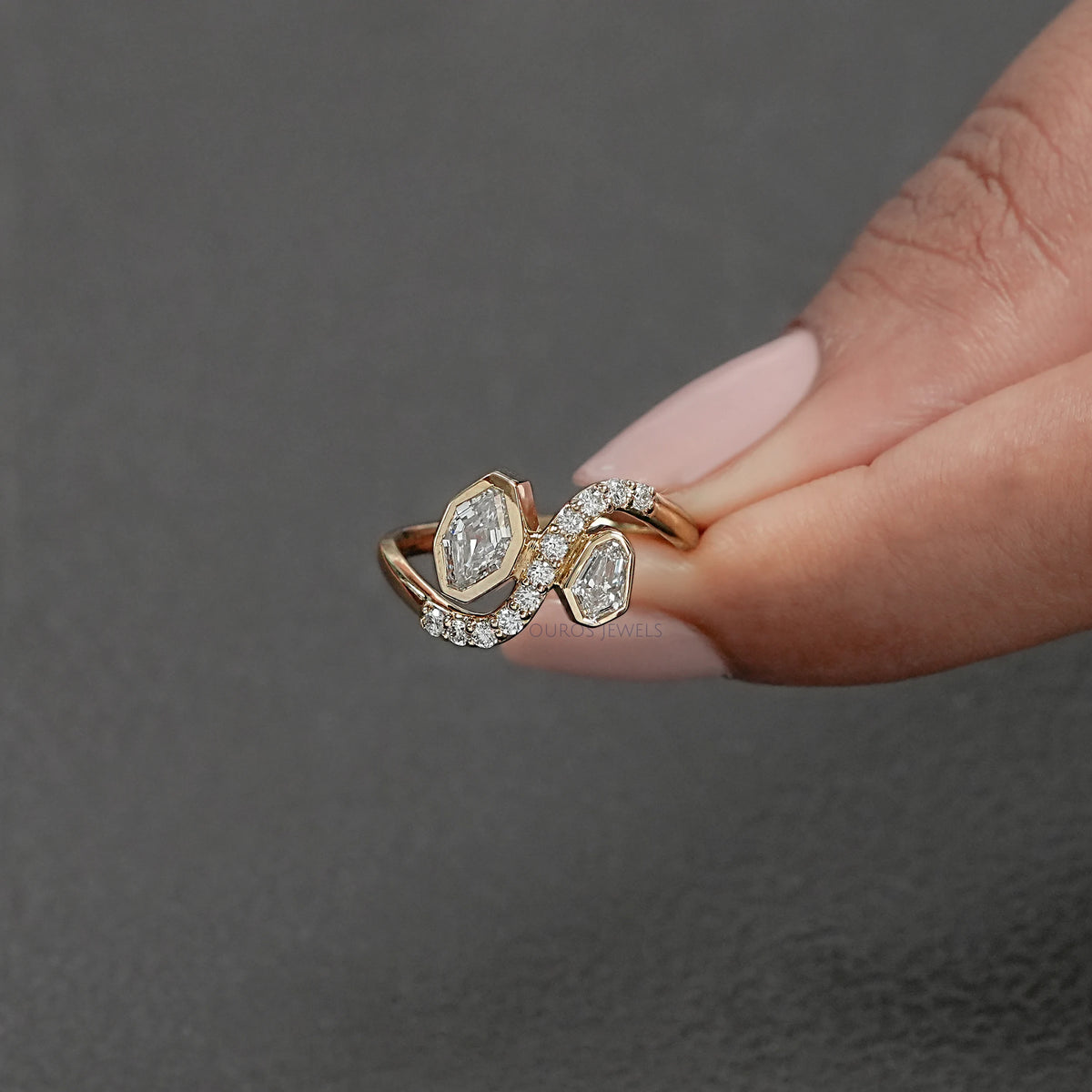Bezel Set Shied Cut Bypass Wedding Ring