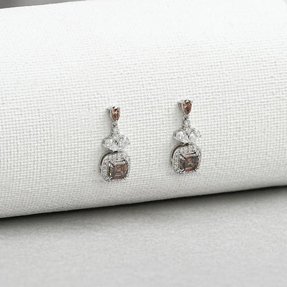 Champagne Asscher Cut Halo Dangle Earrings Earrings