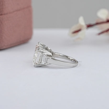 Emerald Three Stone Step Cut Trapezoid Engagement Ring Ring