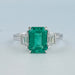 Green Emerald Cut With Trapezoid Diamond Ring Ring