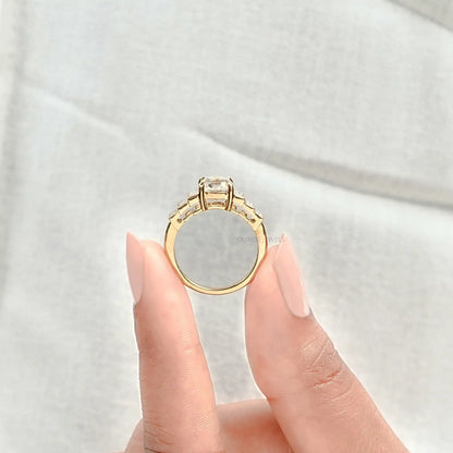 Old Mine Cushion Diamond And Accent Baguette Ring