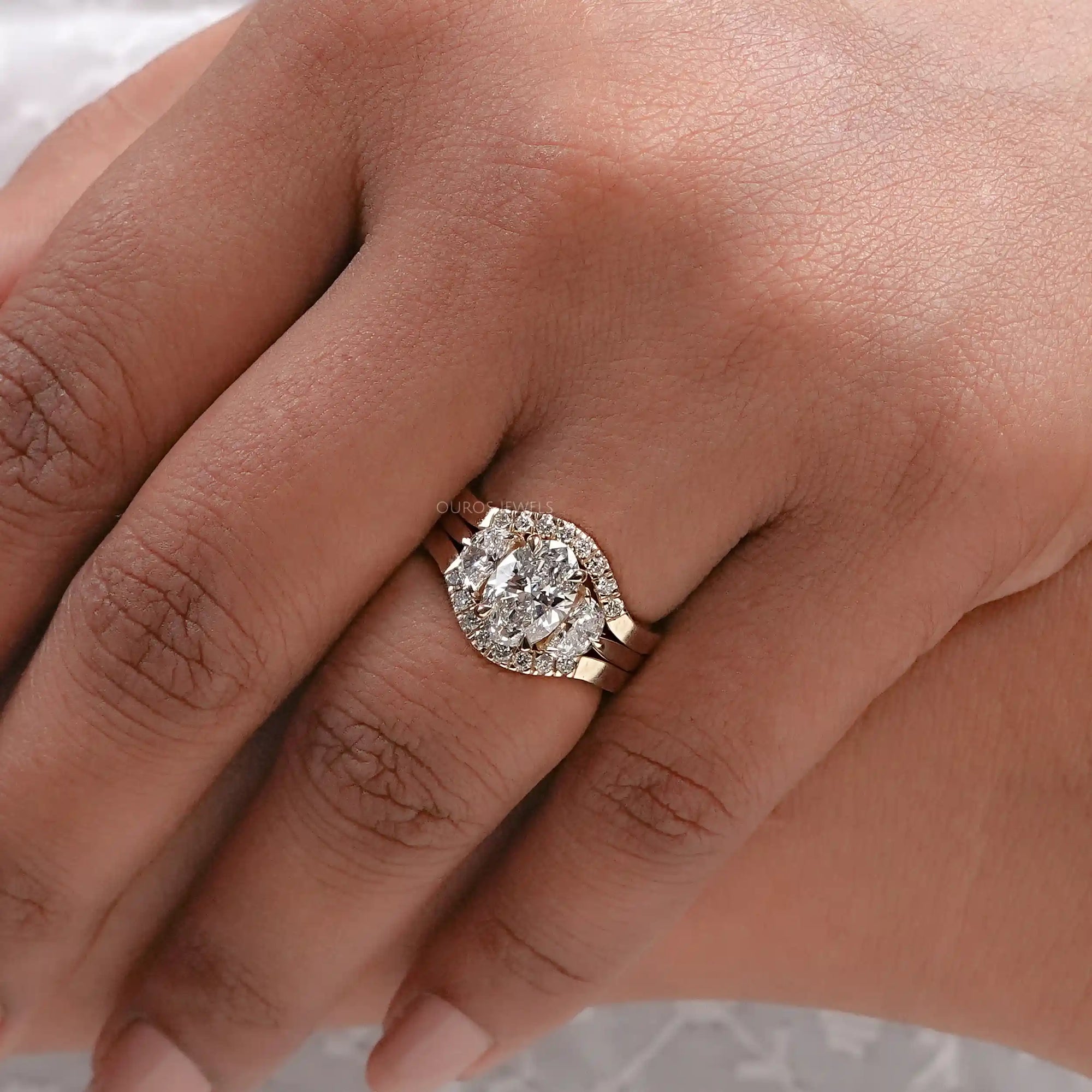 Oval Shape Lab Diamond Bridal Ring Set Rings