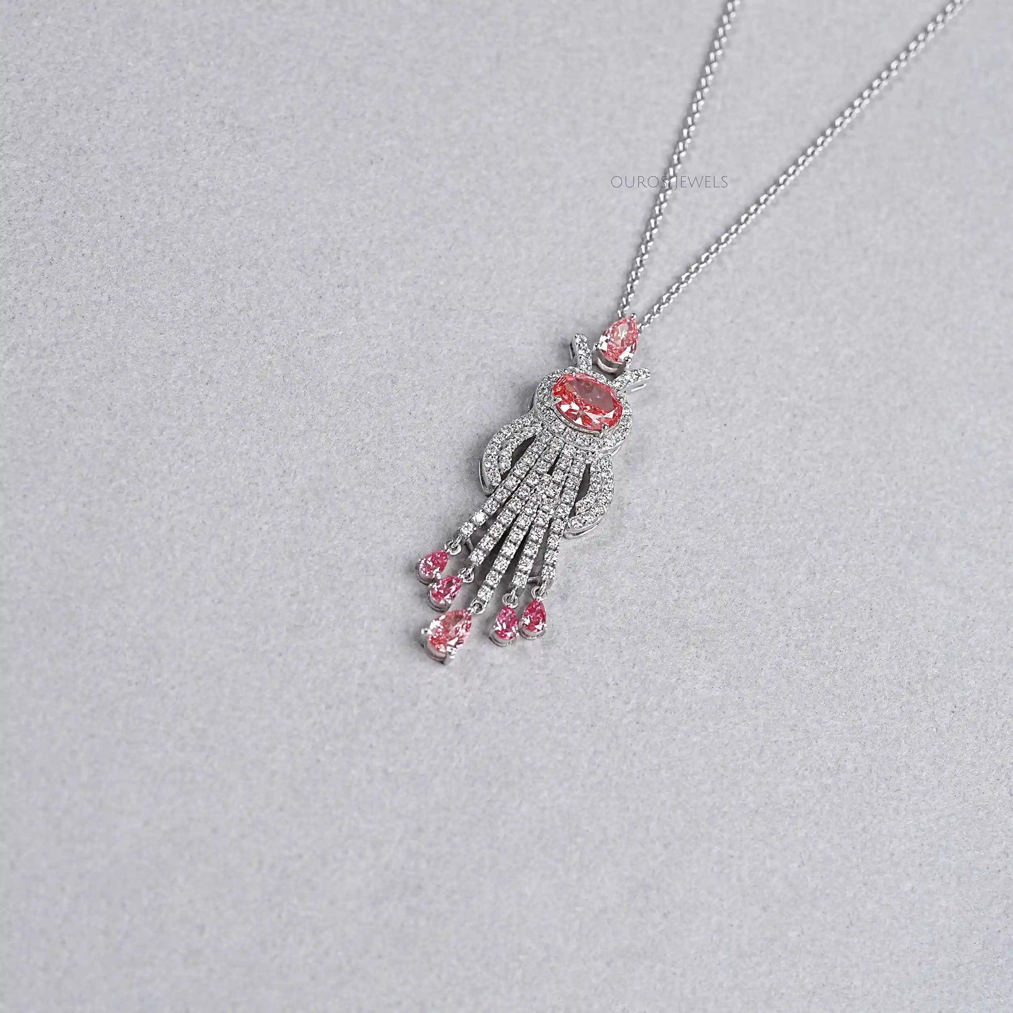 Pink Oval Cut Lab Diamond Pendant Necklace Necklaces