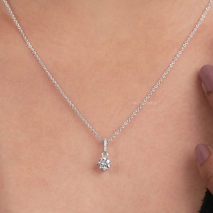 Classic Solitaire Round Cut Lab Grown Diamond Bail Pendant Necklaces