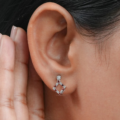 Bezel Set Round Ruby Gemstone Accent Drop Earrings Earring