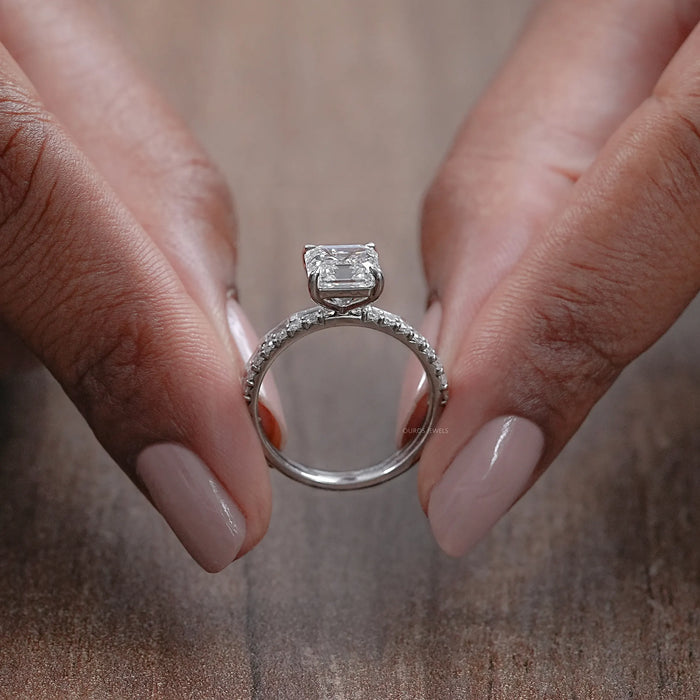 Asscher Lab Diamond Solitaire Accent Bridal Ring Set Rings