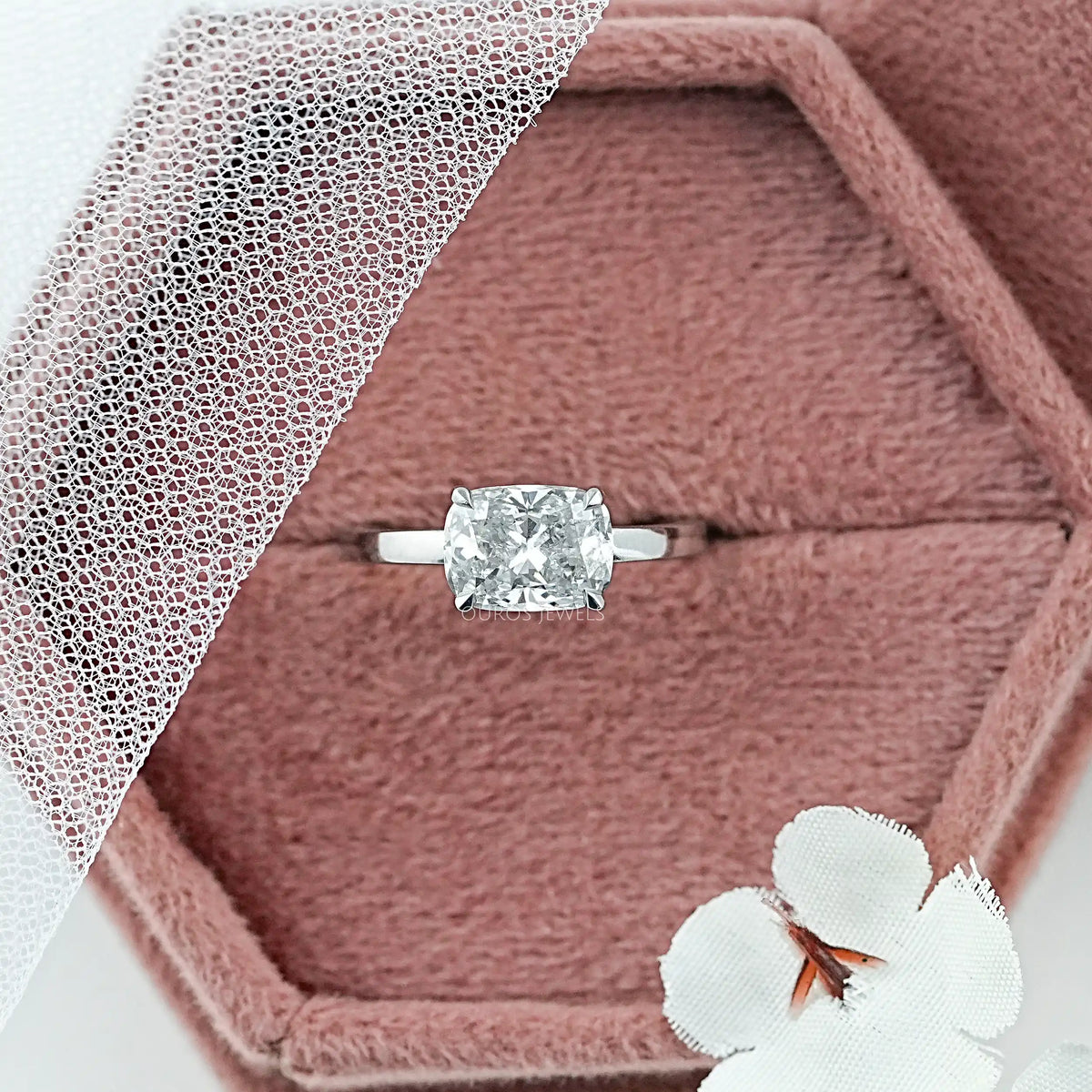East West Cushion Diamond Solitaire Engagement Ring Rings