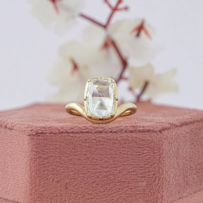 Rose Cut Elongated Cushion Curved Ring