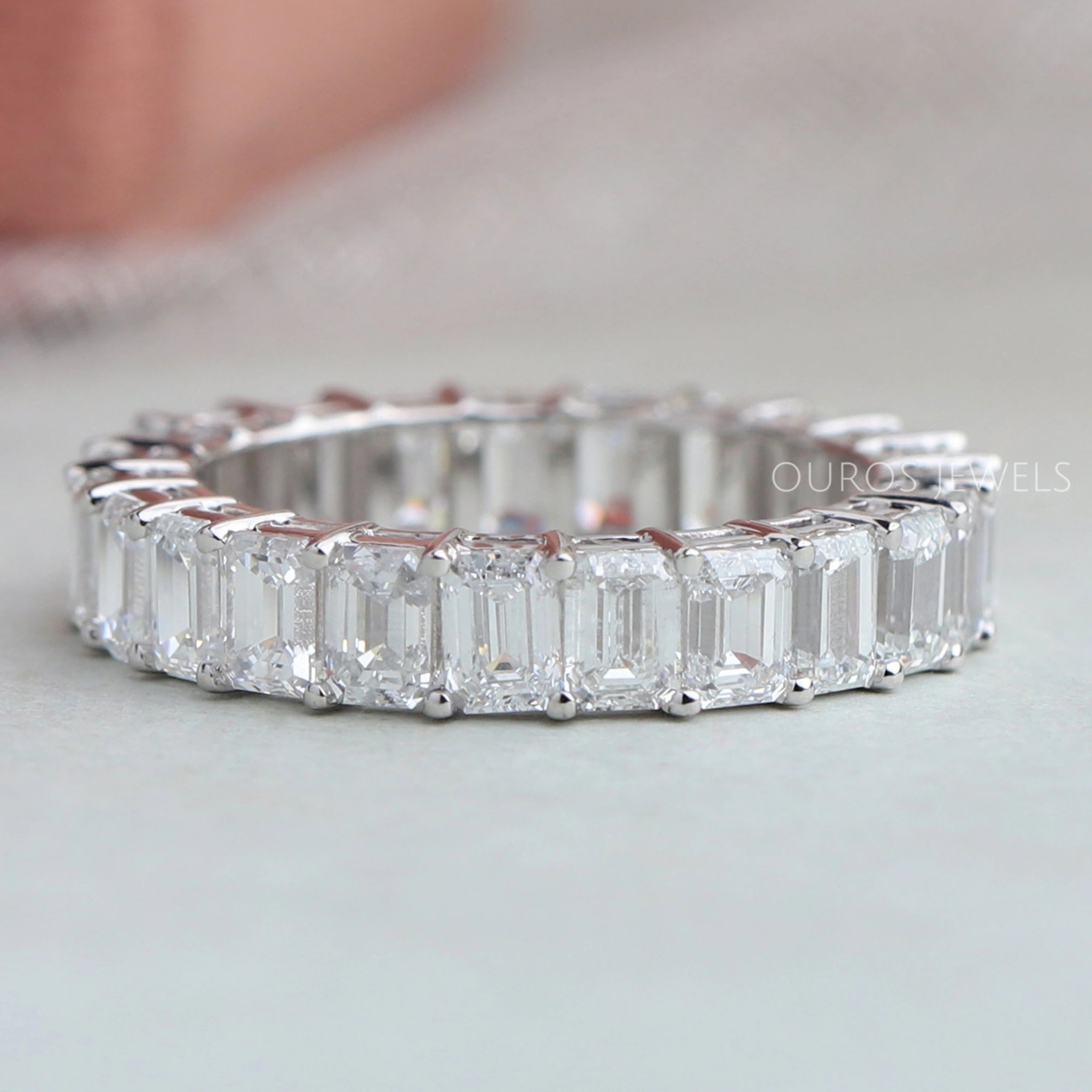 Emerald Cut Lab Grown Diamond Full Eternity Wedding Band