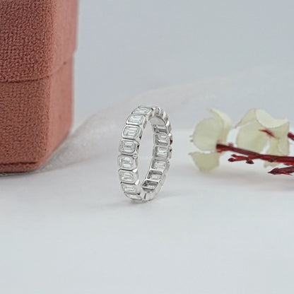 Bezel Set Emerald Cut Full Eternity Wedding Band