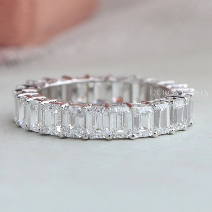 Emerald Cut Lab Grown Diamond Full Eternity Wedding Band