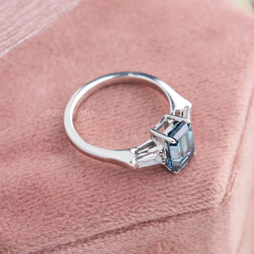 Three Stone Emerald Cut Engagement Ring Ring