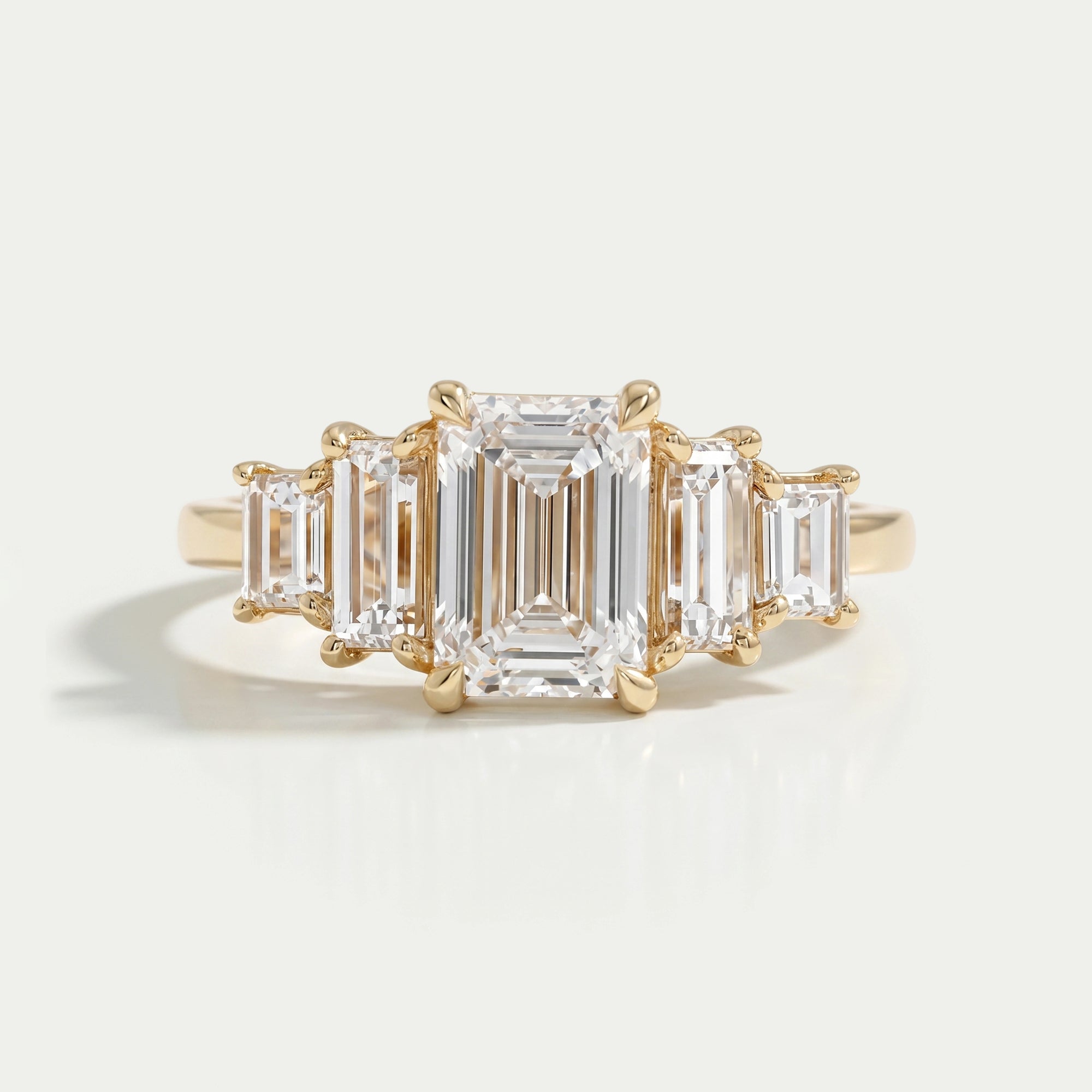Five Stone Emerald And Baguette Diamond Engagement Ring Rings