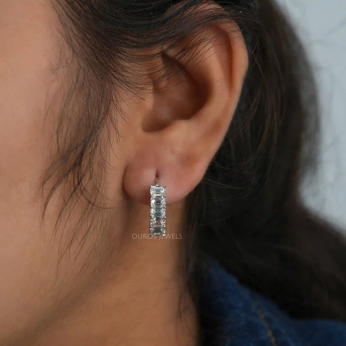 Emerald Cut Lab Grown Diamond Hoop Earrings Earring