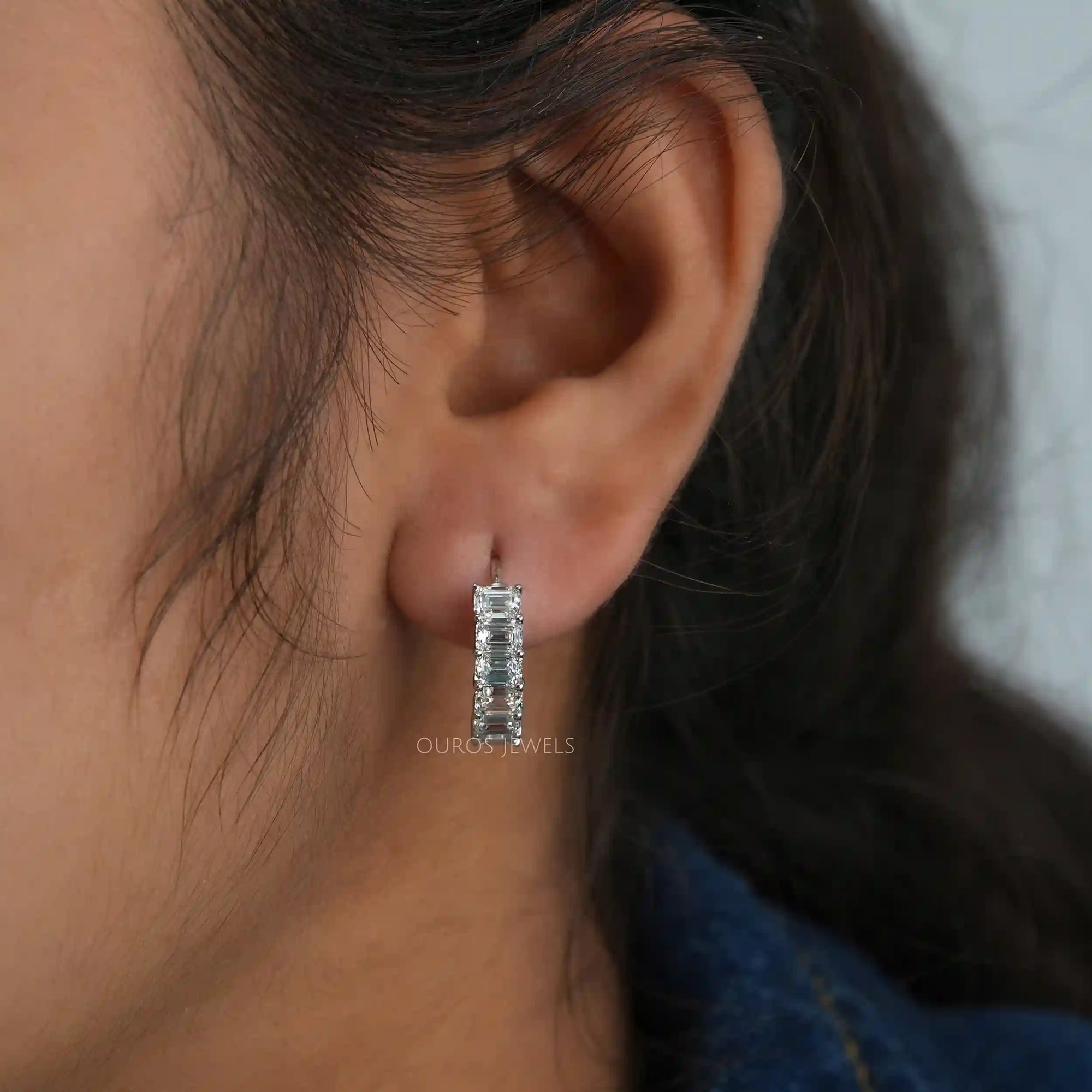 Emerald Cut Lab Grown Diamond Hoop Earrings Earring
