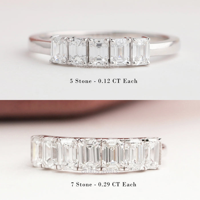 Five & Seven Stone Emerald Cut Lab Grown Diamond Wedding Band 925 Sterling Silver 5 Stone Band Rings
