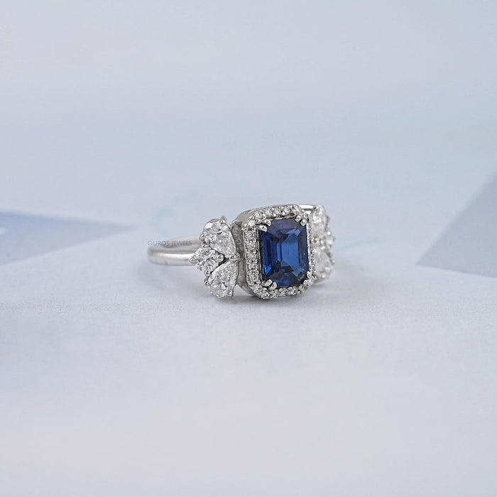 Sapphire Emerald Gemstone Halo Engagement Ring