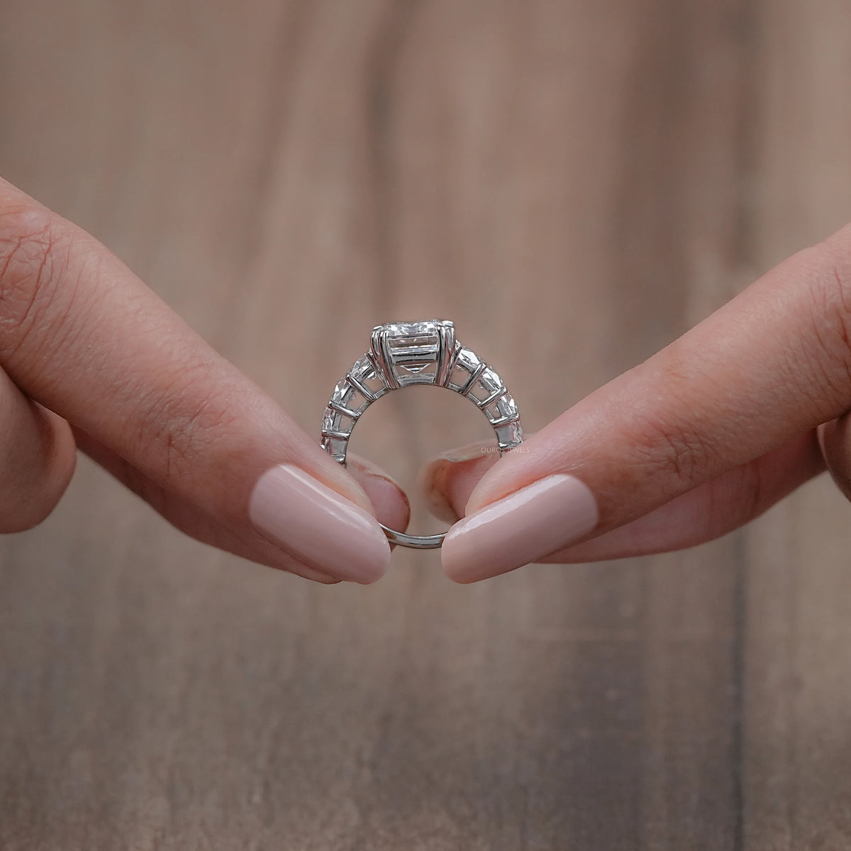 Emerald Diamond French Cut Trapezoid Accent Engagement Ring Rings