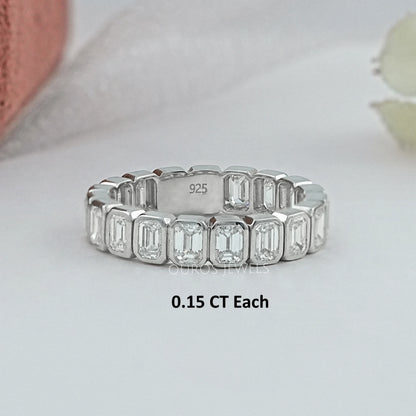 Bezel Set Emerald Cut Full Eternity Wedding Band