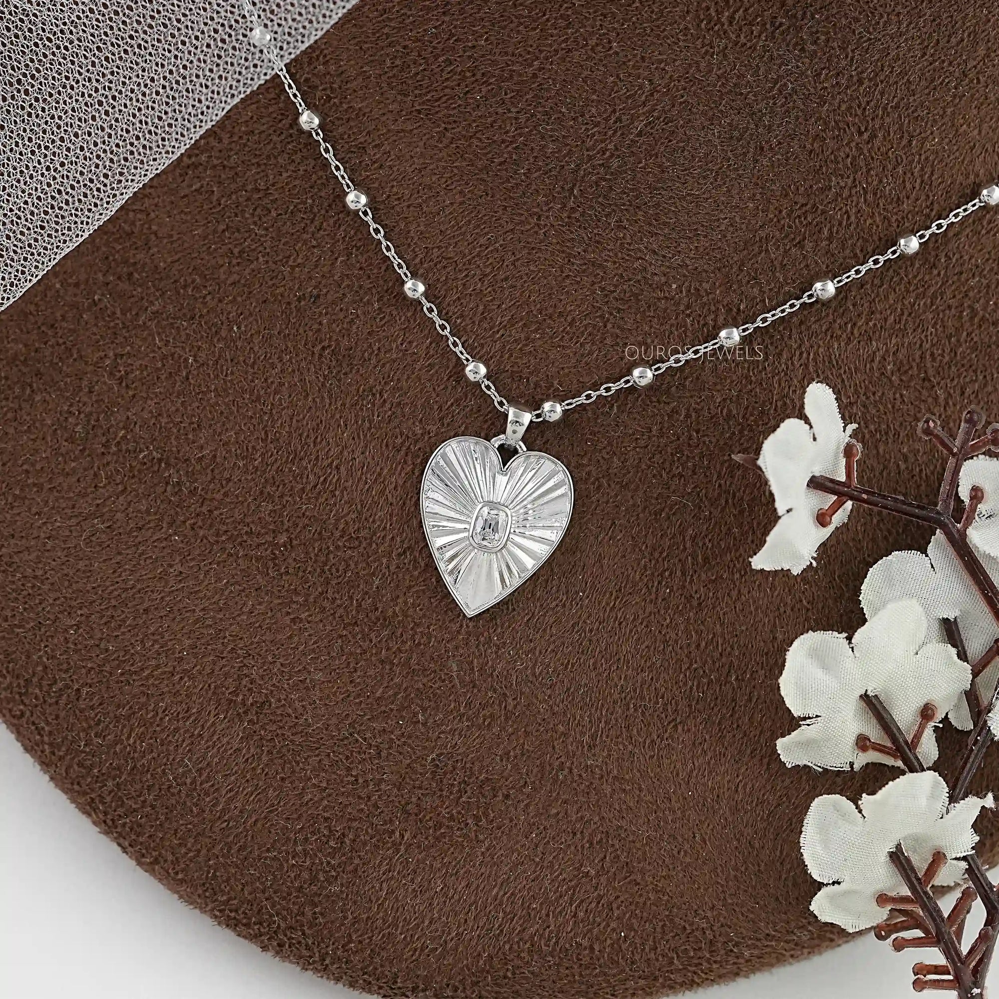 Diamond Fluted Heart shape Pendant Necklaces
