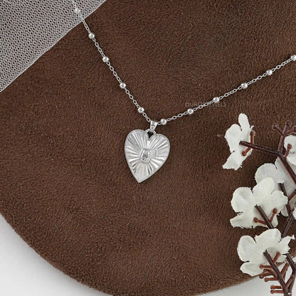 Diamond Fluted Heart shape Pendant Necklaces