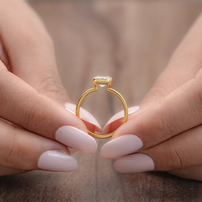 Emerald Diamond Bezel Set Solitaire Engagement Ring Rings