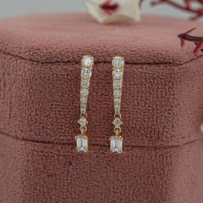 Emerald Drop and Round Cut Diamond Dangle Earring Earring