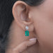 Two Stone Green Emerald And Round Diamond Drop Earrings