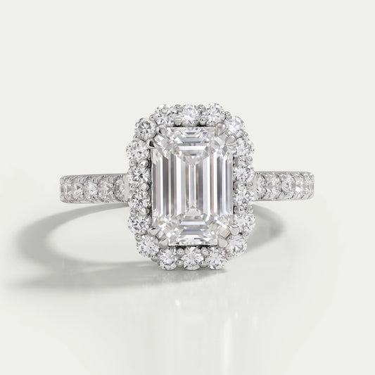 Emerald Cut Halo Accent Diamond Engagement Ring Ring