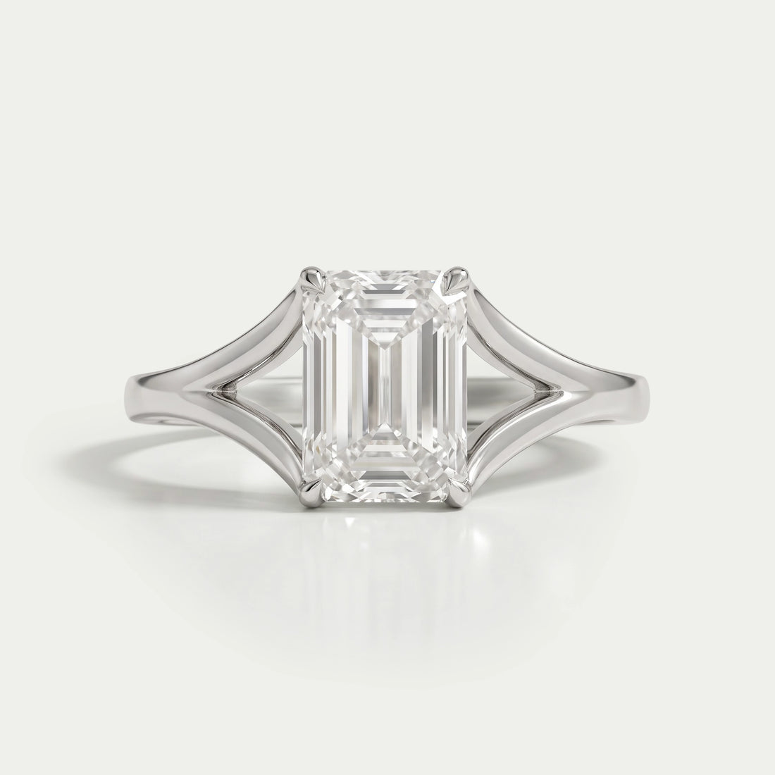 Emerald Diamond Split Shank Solitaire Ring Ring