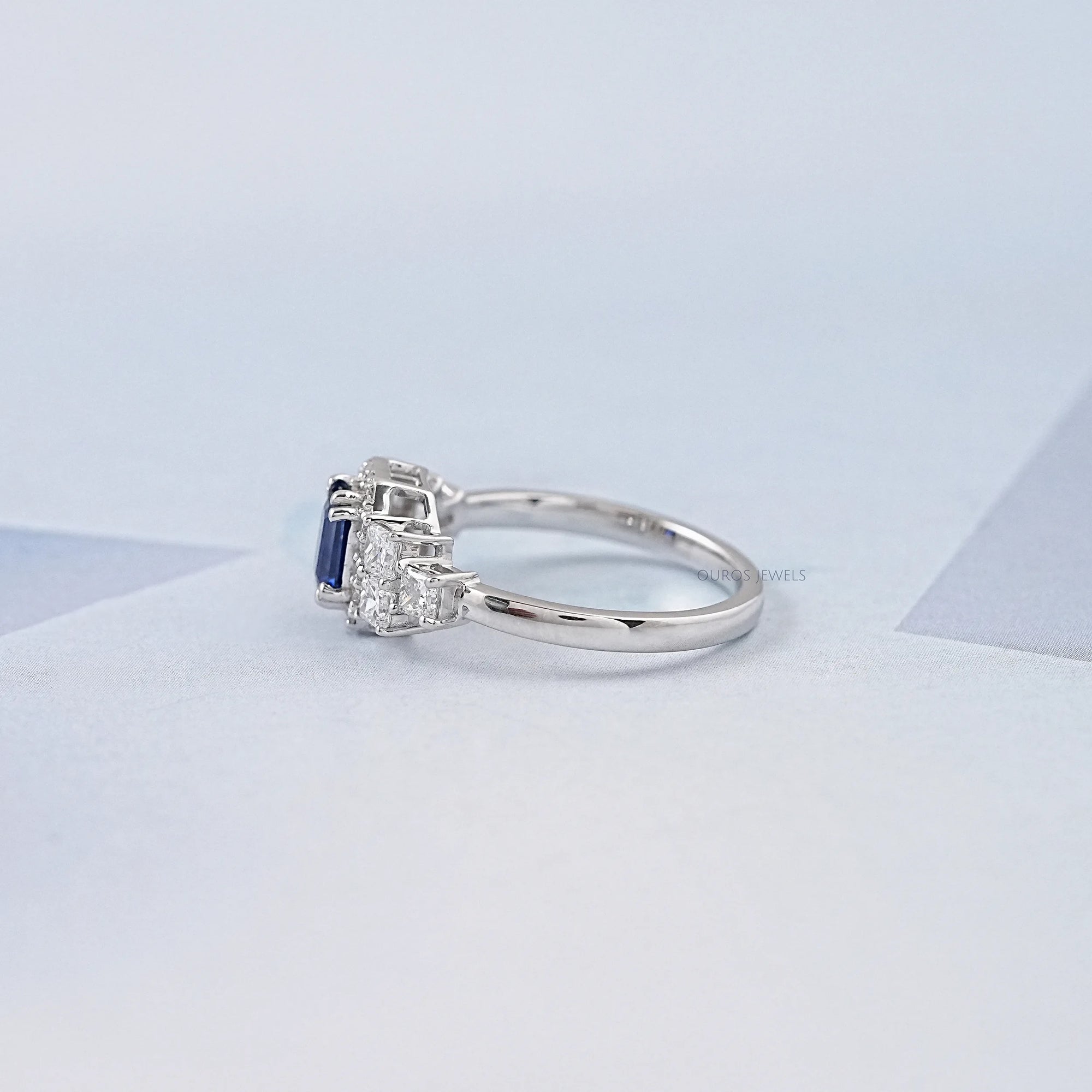 Emerald Sapphire Halo Engagement Ring