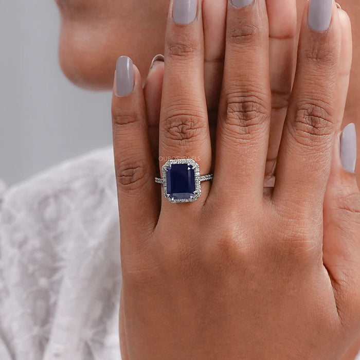 Emerald Shape Sapphire Halo Engagement Ring Ring