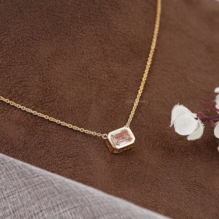 Bezel Set Pink Emerald Solitaire Pendant Necklaces