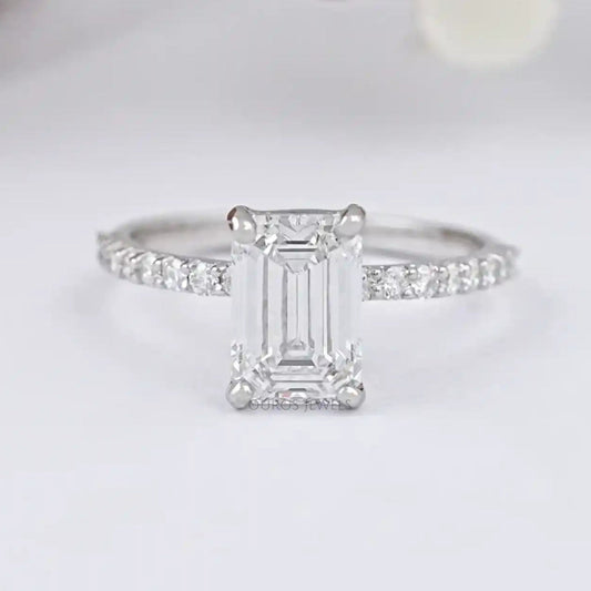 IGI Certified Emerald Cut Diamond Solitaire Accent Ring Rings