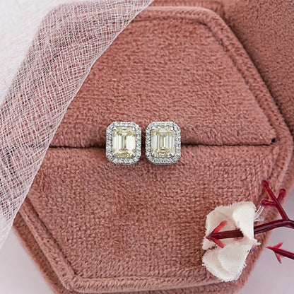 Yellow Emerald Lab Diamond Halo Stud Earrings Earrings