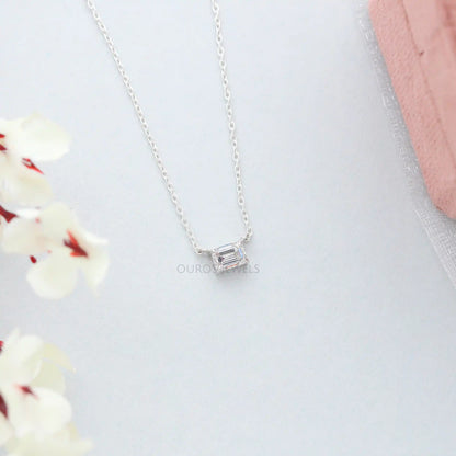 Single Emerald Cut Lab Grown Diamond Pendant Necklaces