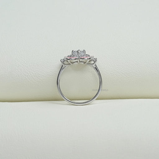 Floral Diamond With Pink Enamel Ring Ring